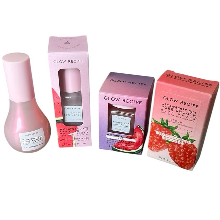 Glow Recipe Bundle Strawberry Watermelon Moisturizer, Dew Drops, Blur Drop Serum