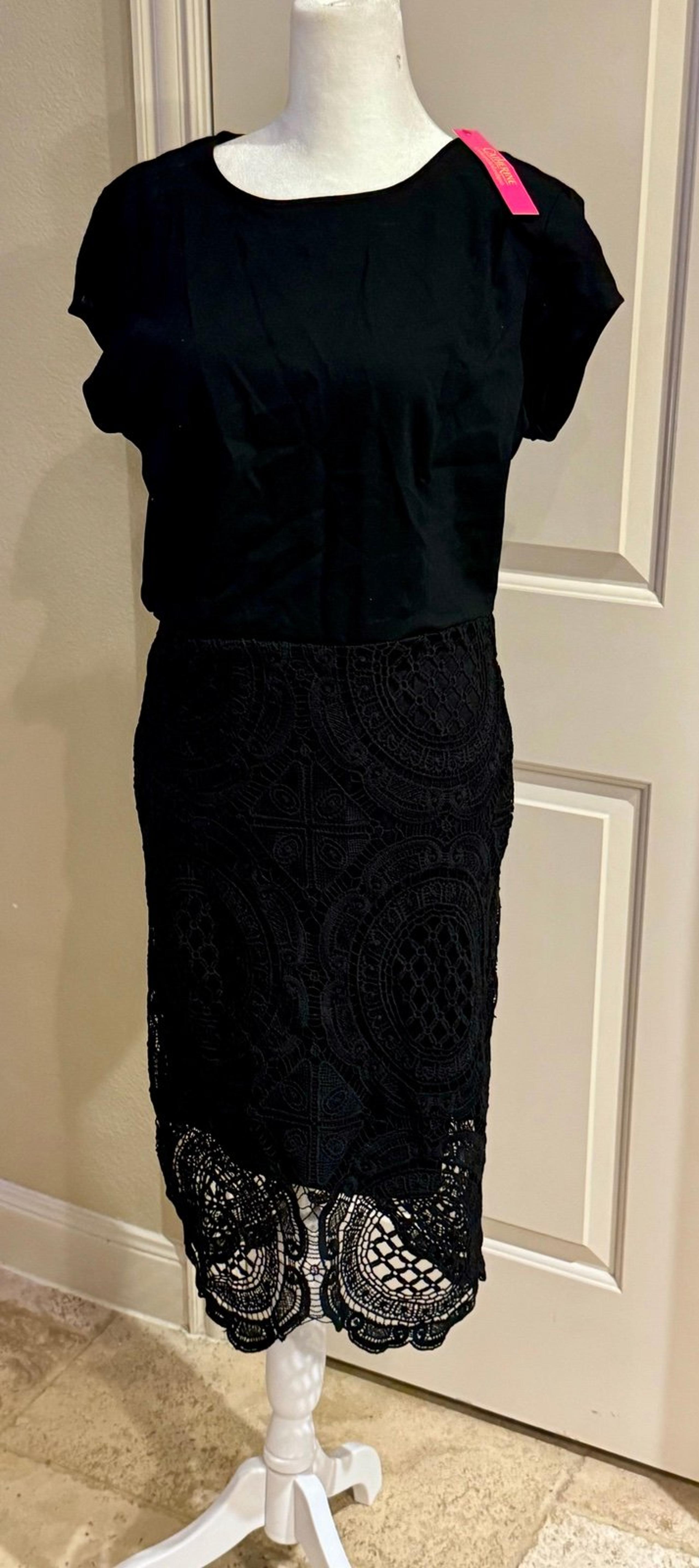 NWT Black Catherine Maldinano Dress with lace . Size M