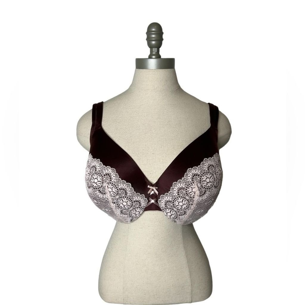 Cacique Lane Bryant Burgundy Pink Full Coverage Lace Plus Size Bra 38DDD