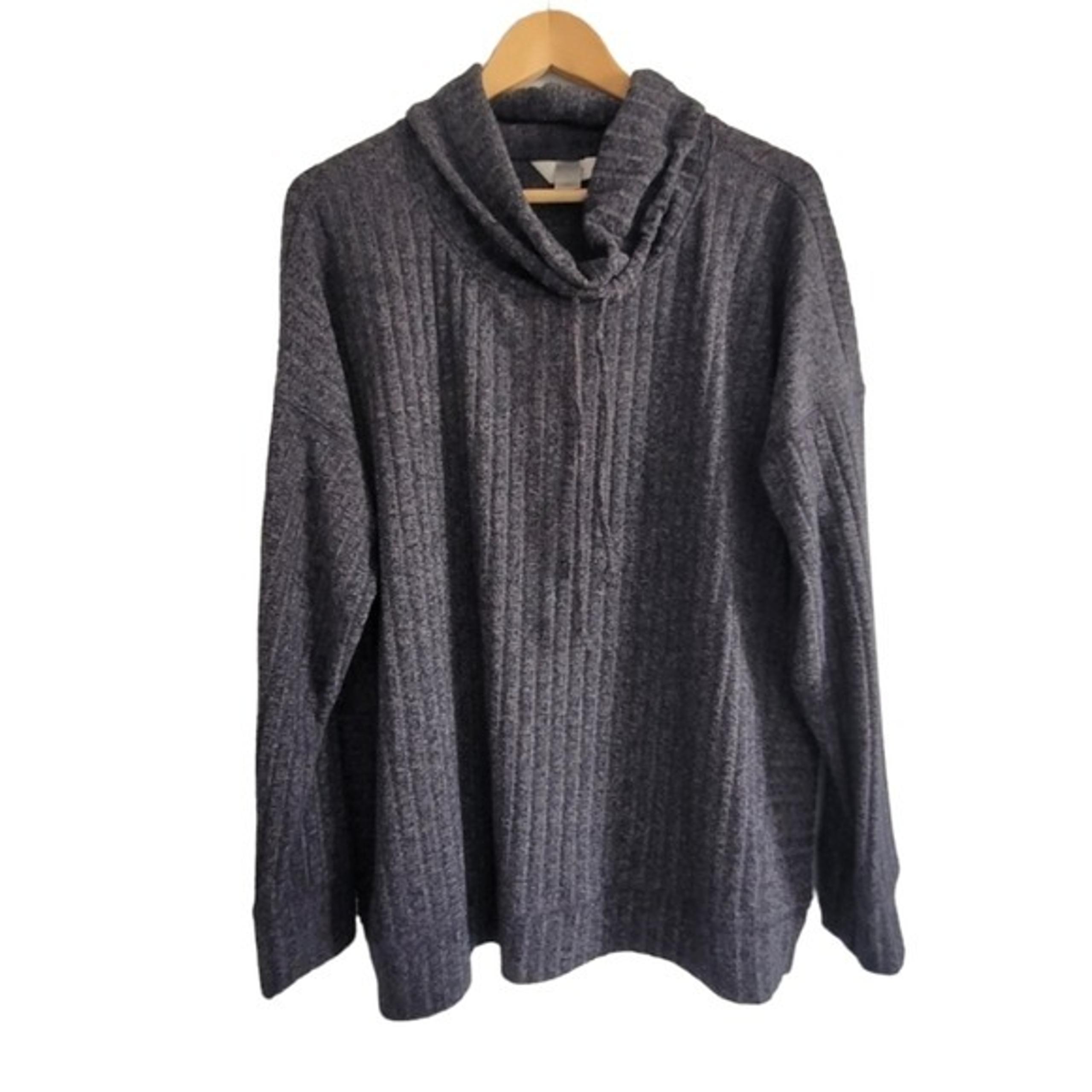 Christopher and Banks Navy Muted Blue Ribbed Cowl Neck Sweater Knit Tunic Sz 1X