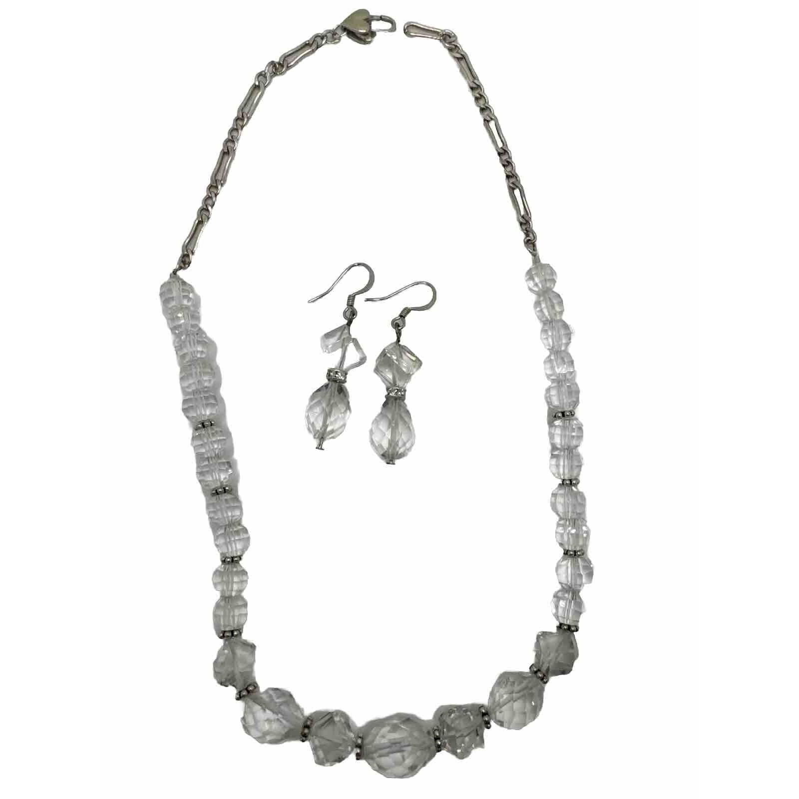 Handmade Necklace And Earring Set Crystal Quartz And Sterling Silver Bali Silver
