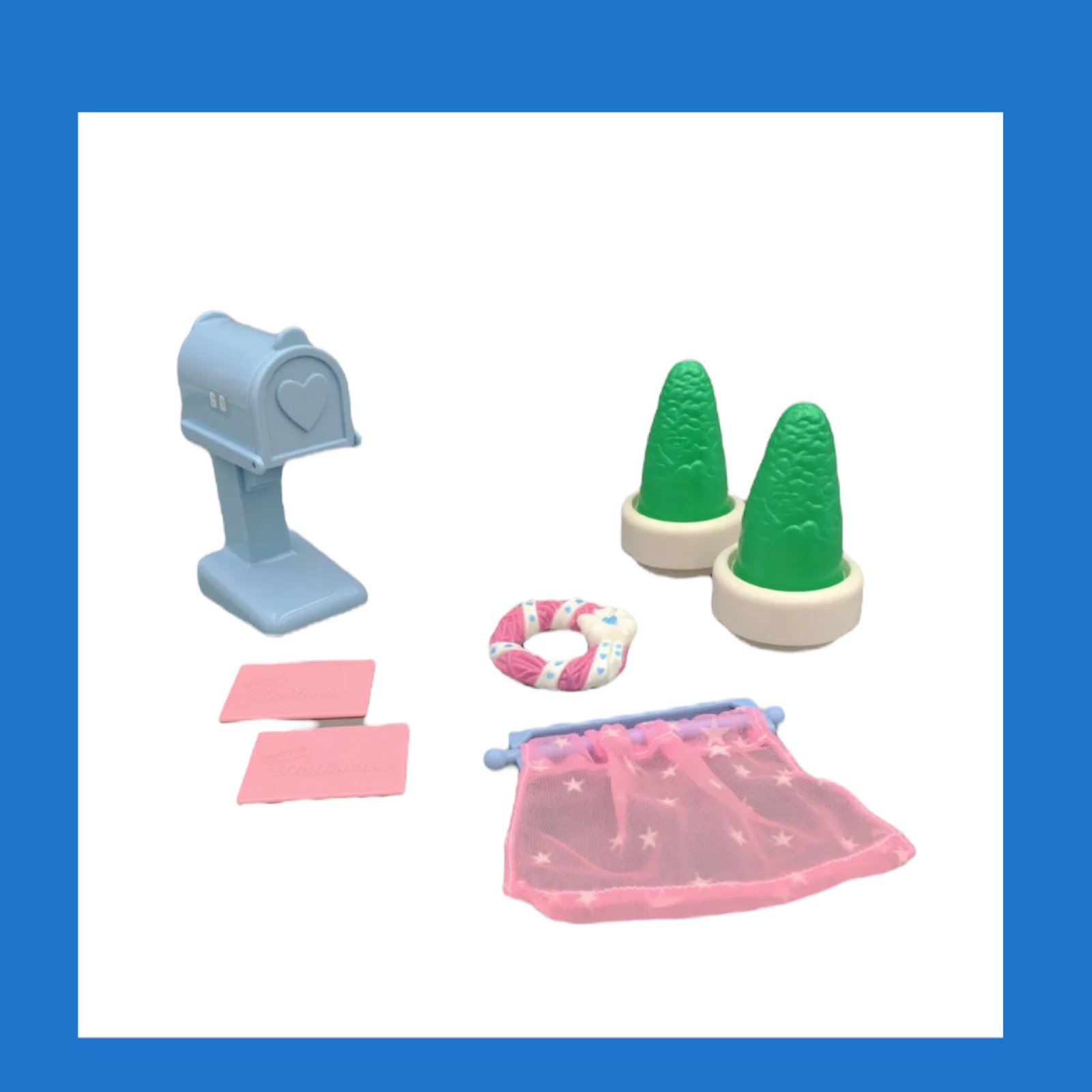 Vintage Playskool Dollhouse Lot Mailbox Door Curtain Bushes Wreath