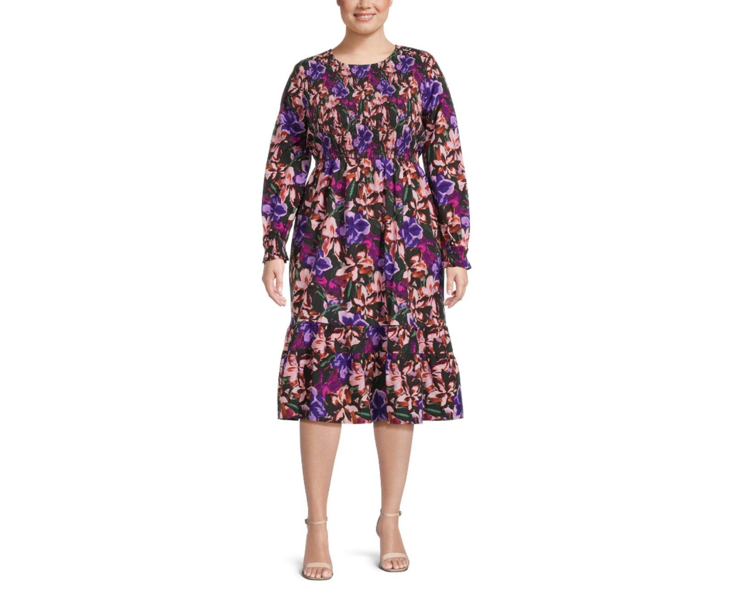 Terra & Sky Women's Plus Size 2X (20W-22W) Tiered Peasant Midi Dress
Multi Color