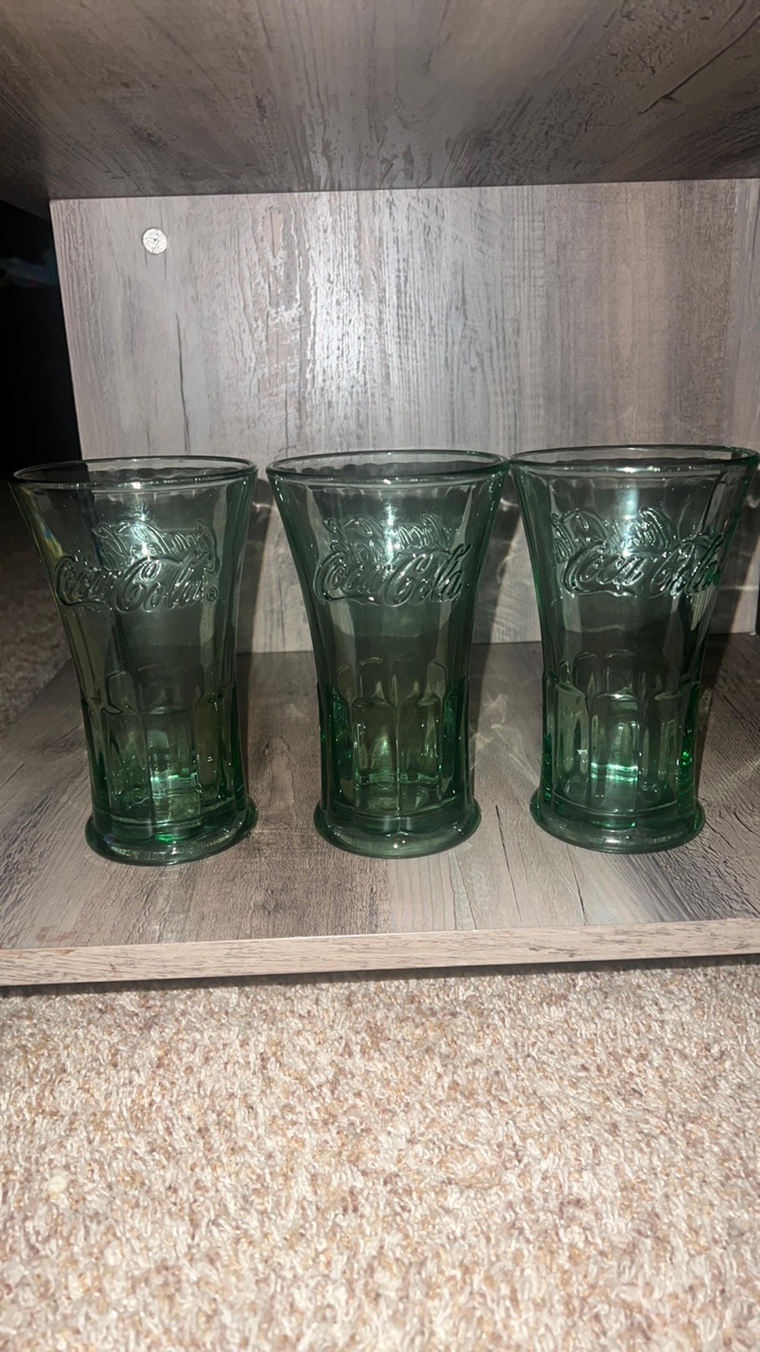 Coca Cola Set of 3 Vintage Green Drinking Glasses