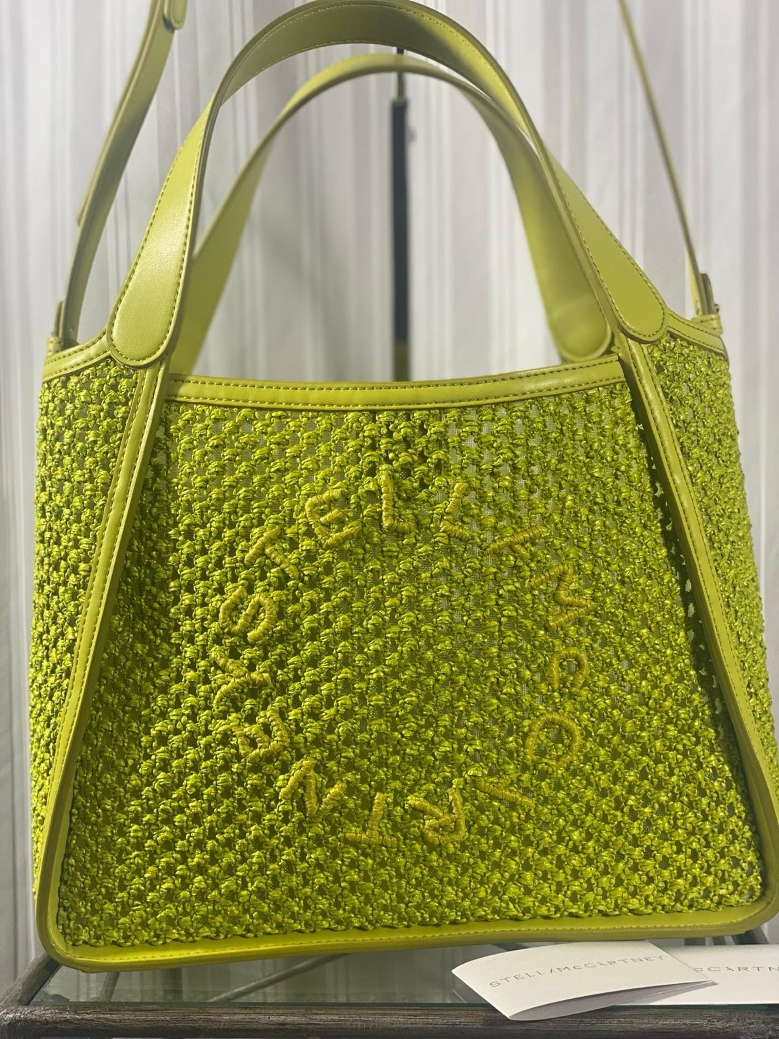 Stella McCartney * Stella Logo Raffia Tote Bag in Lime Green