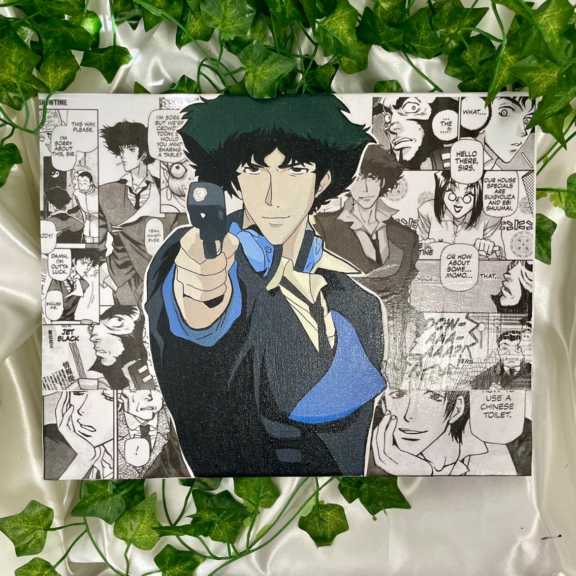 Cowboy debop with manga panels backgroun