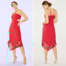 Likely Aldina Fringe Tassel Cutout Midi Cocktail Dress Red Bittersweet Size 0
