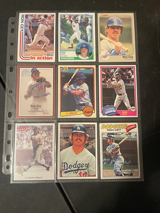 Lot of 10 Different RON CEY Baseball Cards and 1 8x10 Portrait