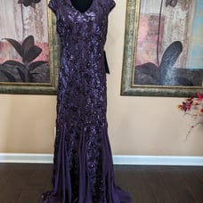 NEW Women's 18 Alex Evenings Long V-Neck Sequin Mermaid Plum Sleeveless Dress