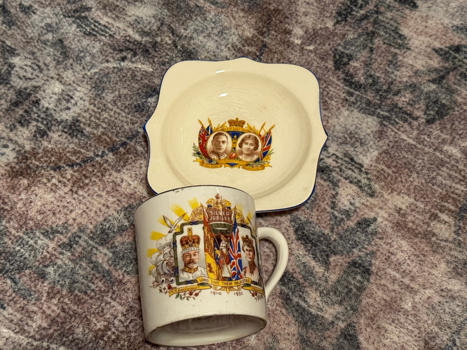Vintage King and Queen England Silver Jubilee Mug 1935 Coronation Plate 1937