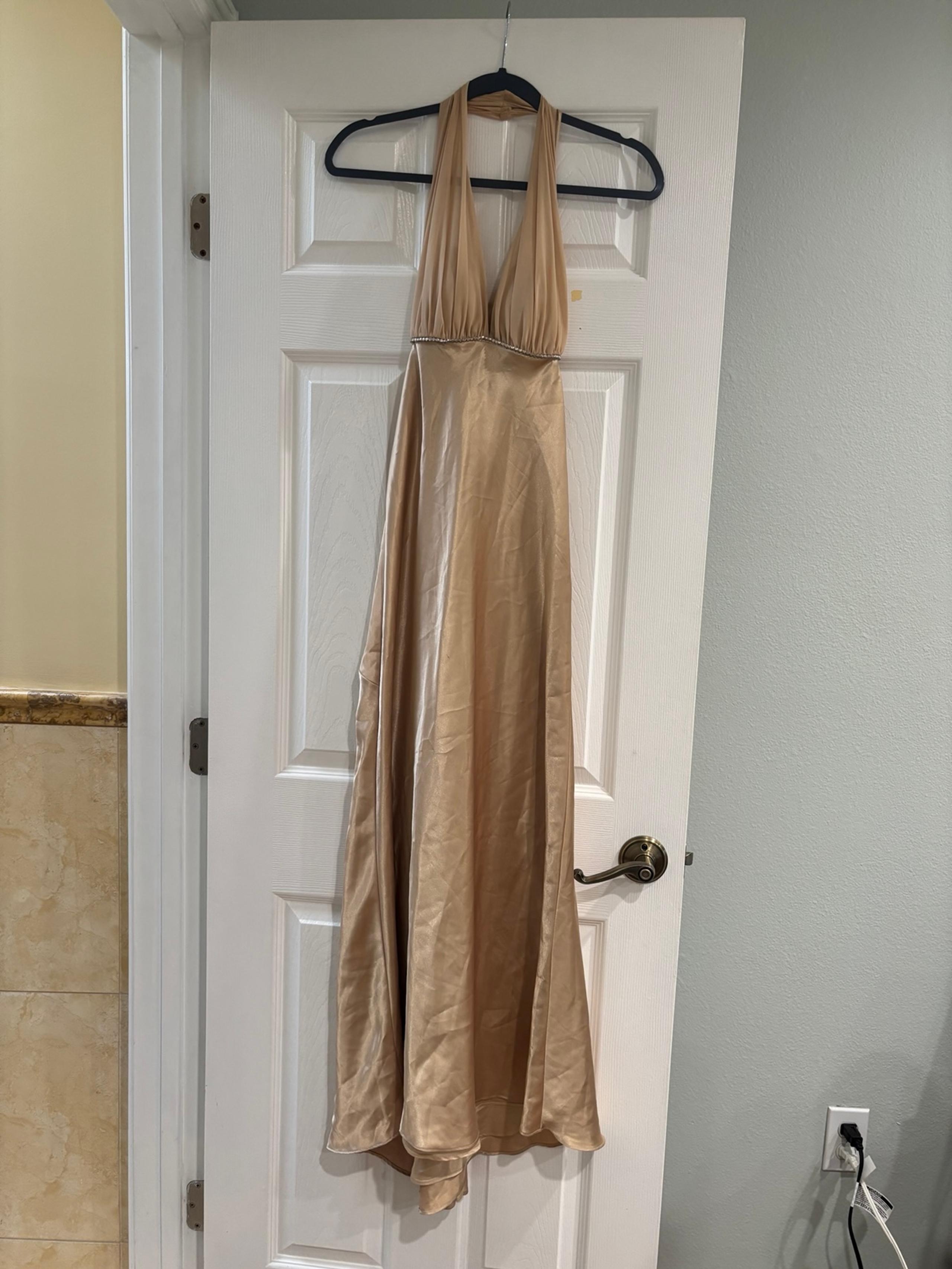 Vintage Betsy & Adam Gold Maxi Halter Dress with Rhinestones