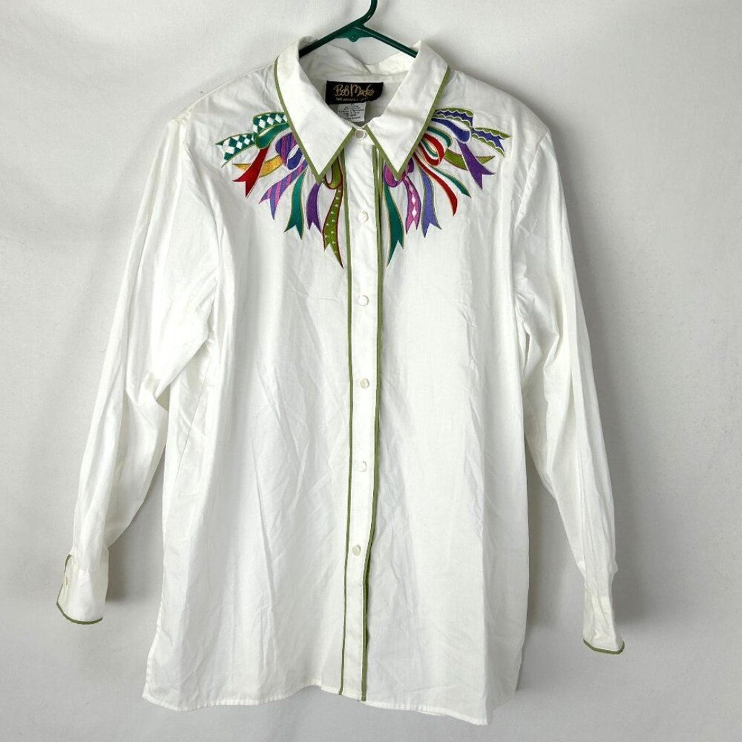Bob Mackie Embroidered Dress Shirt Colorful Bows XL White