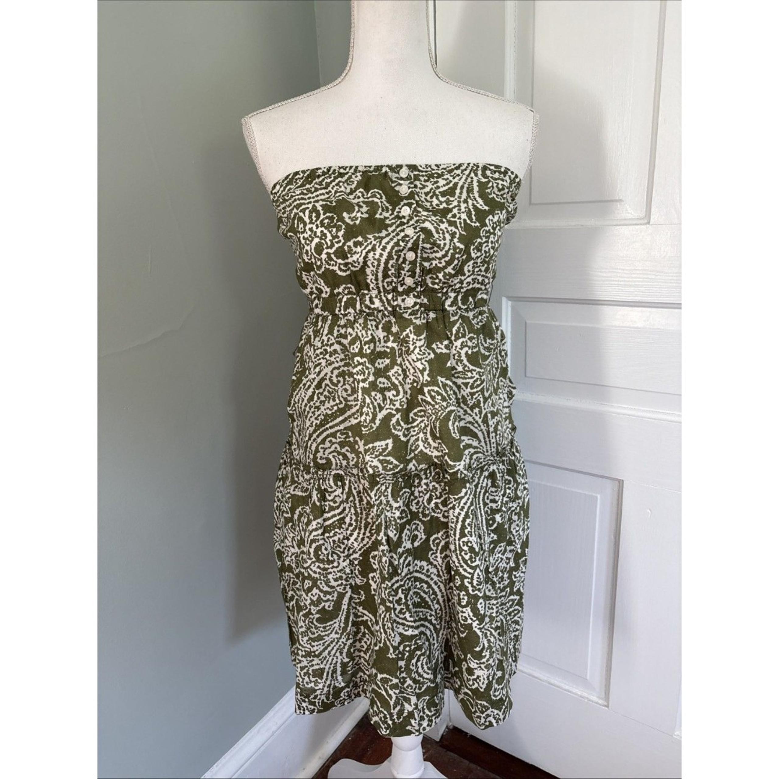 American Eagle Sun Dress Womens Size 4 Green and White Floral Cotton Strapless
