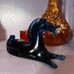 Vintage Rainbow Glass Cobalt Blue Horse Laying Down Resting With Sticker