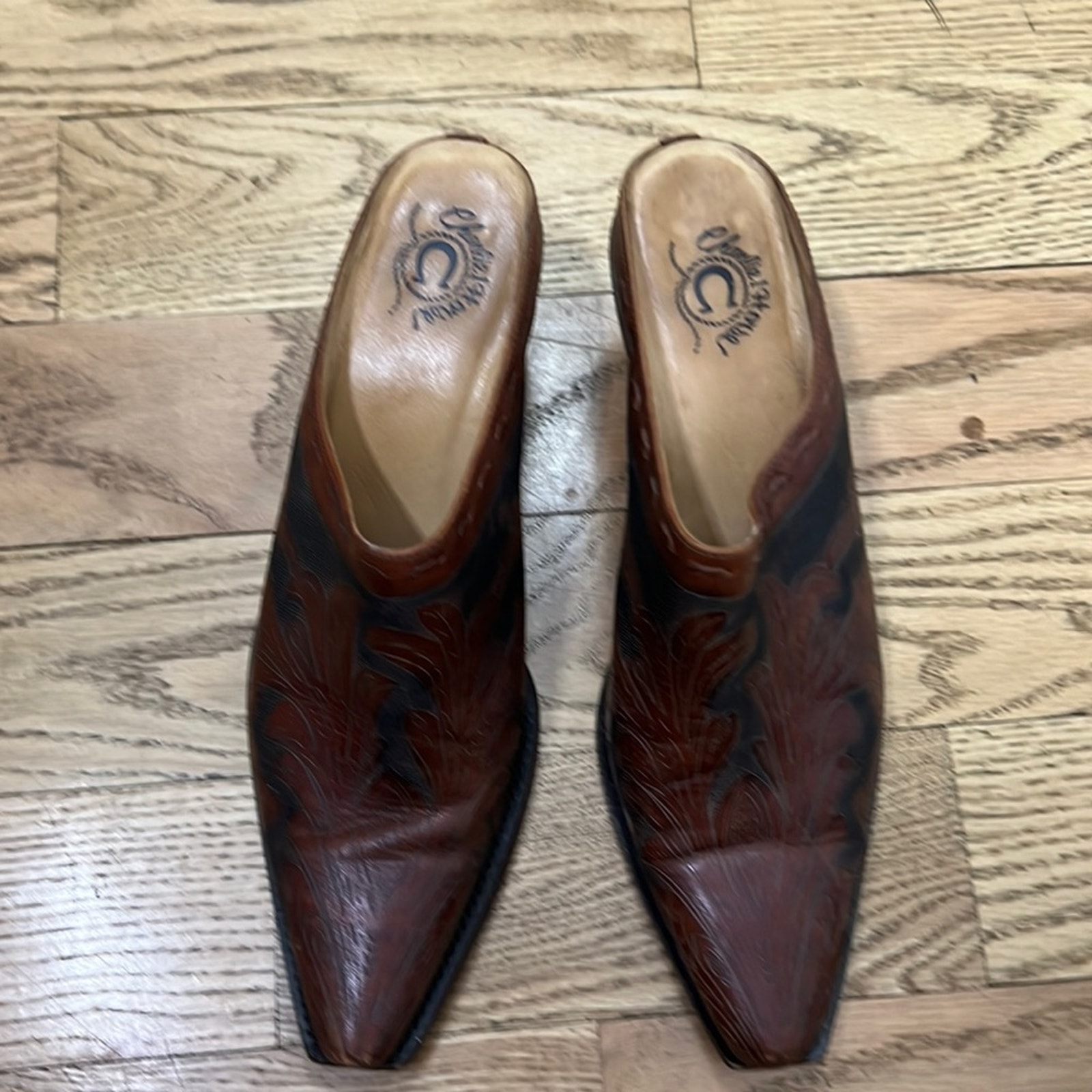 CHARLIE 1 HORSE LEATHER SLIP ON MULE BRAZILIAN WESTERN SHOES SZ 9B