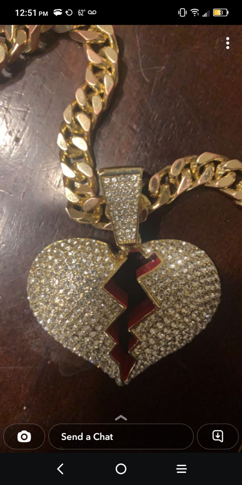 Iced Broken Heart Pendant On Gold Cuban Chain