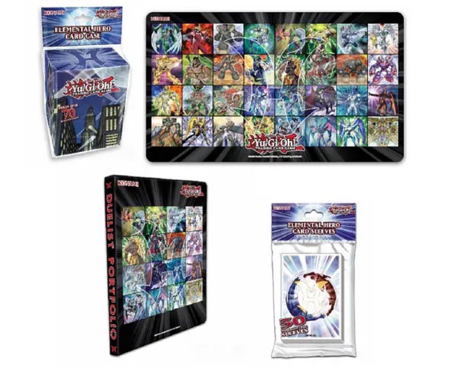 Yugioh Elemental Hero Supply Set 100 Sleeves, Deck Case, Game Mat, Duelist Album