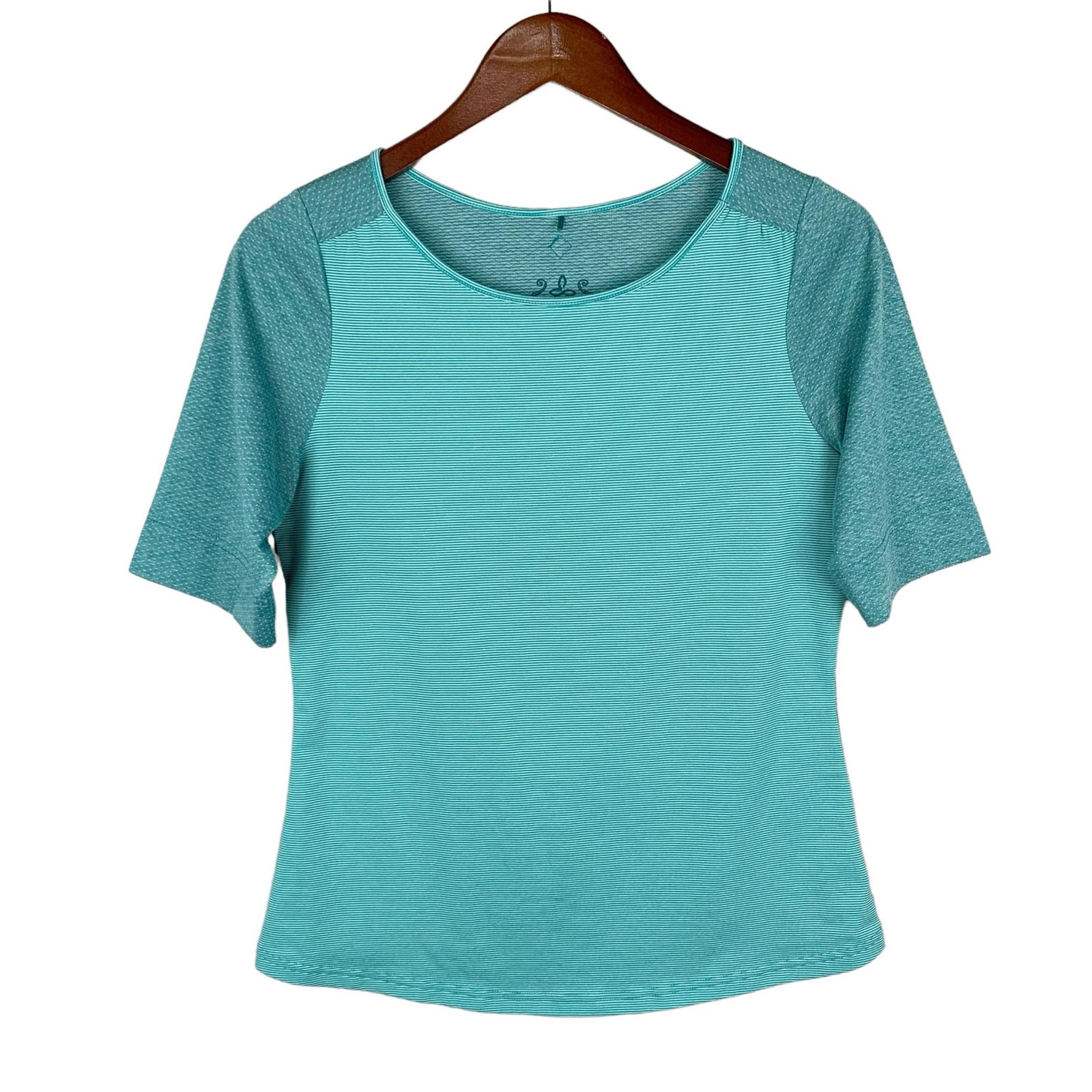 Prana Kaylin Active Top Shirt Blue Green Stripe Dots Outdoor Running Women's M