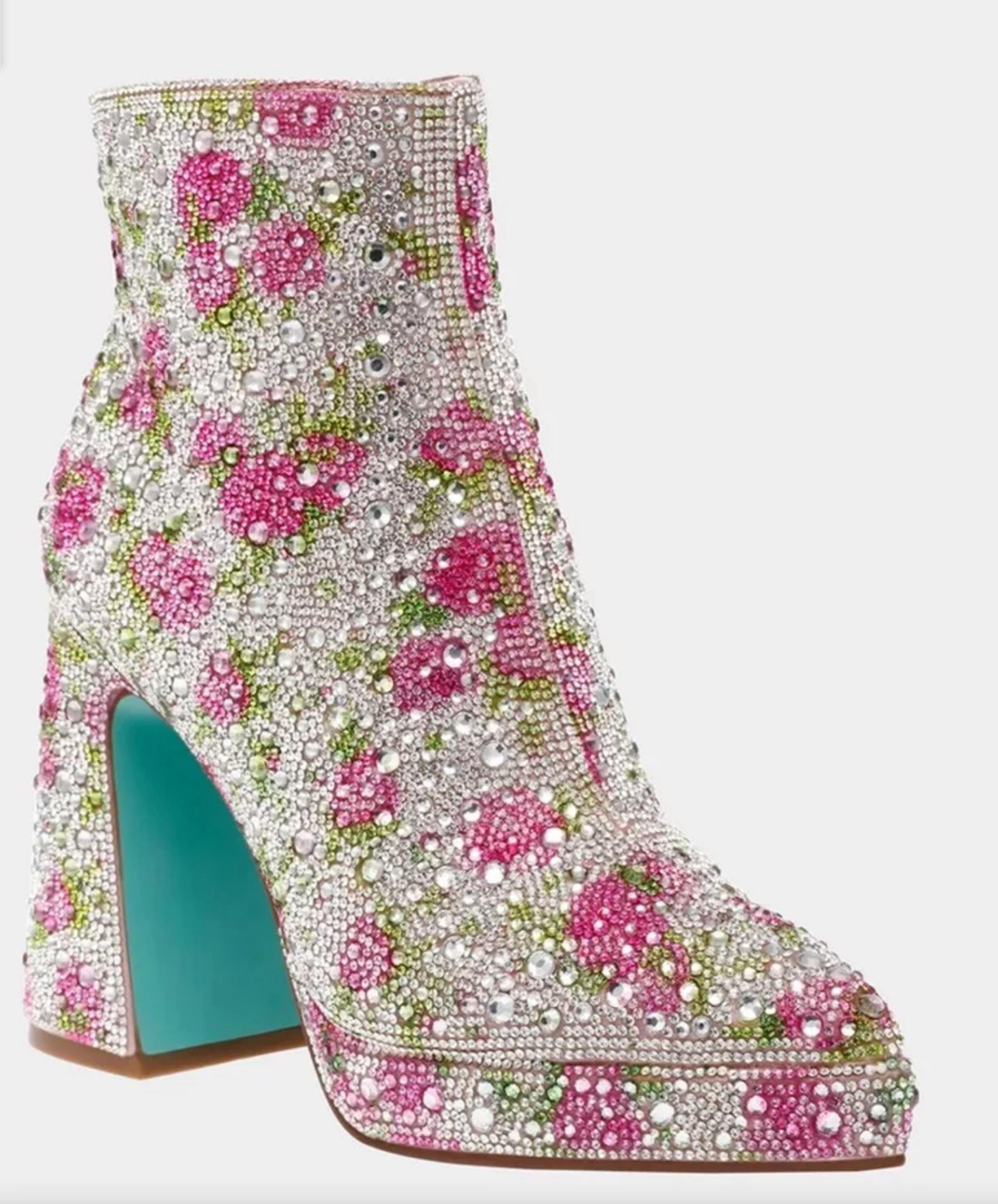 BETSEY JOHNSON DELLA Booties Rhinestone Floral Ankle Platform Boots Size 10 NEW