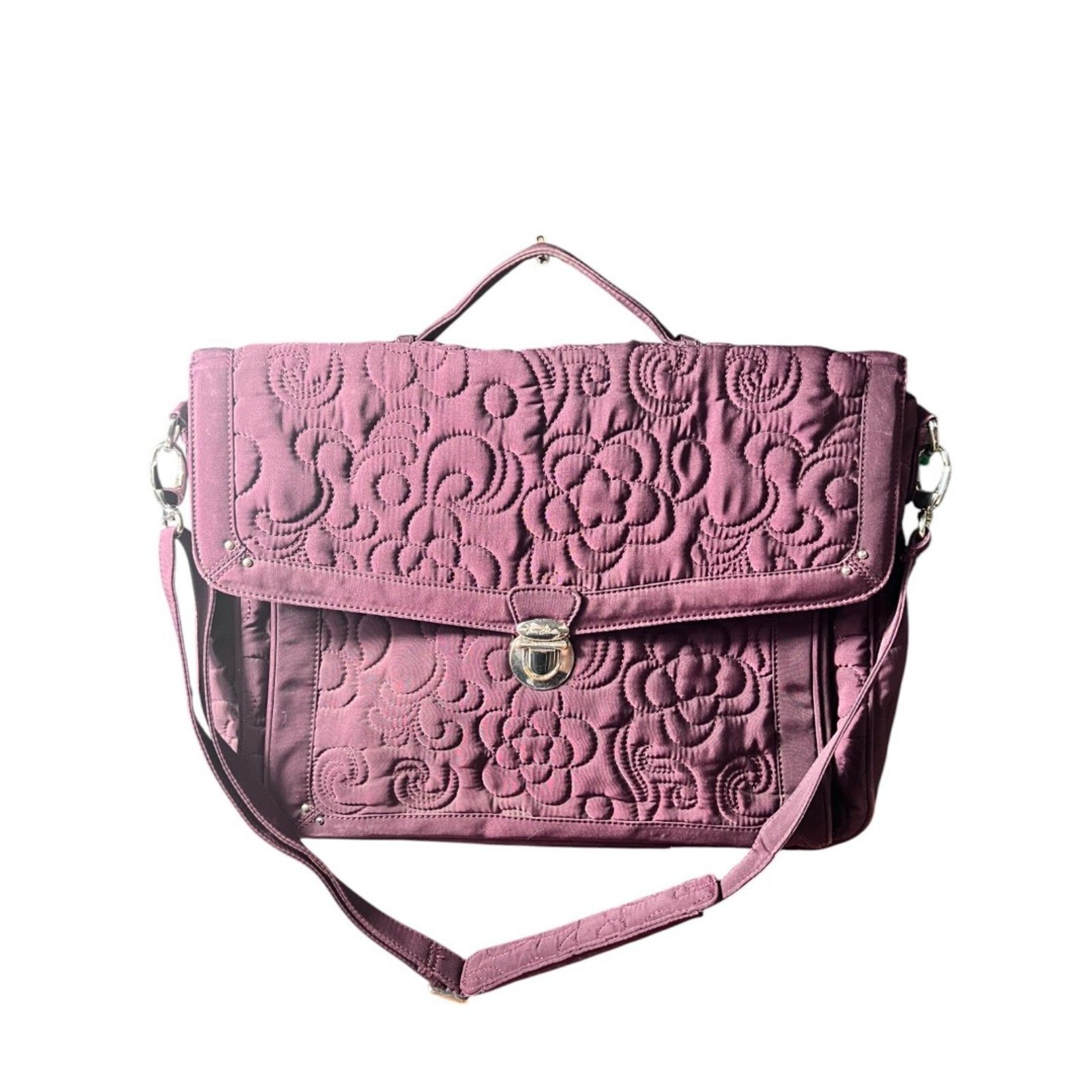 Vera Bradley Quilted Laptop Crossbody – Maroon Floral, Perfect for Travel & Work