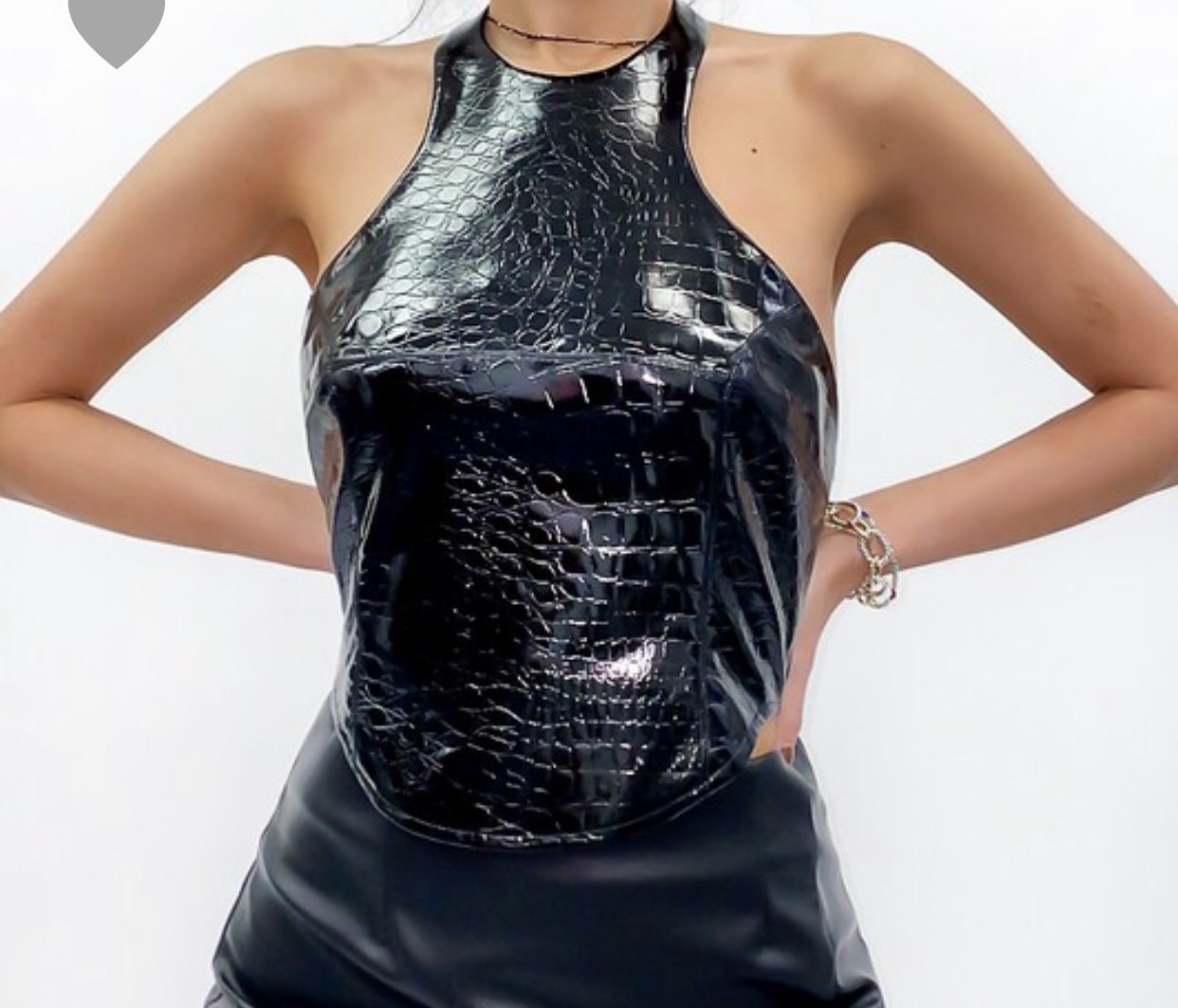 PU Knit Halter Croc Print crop top