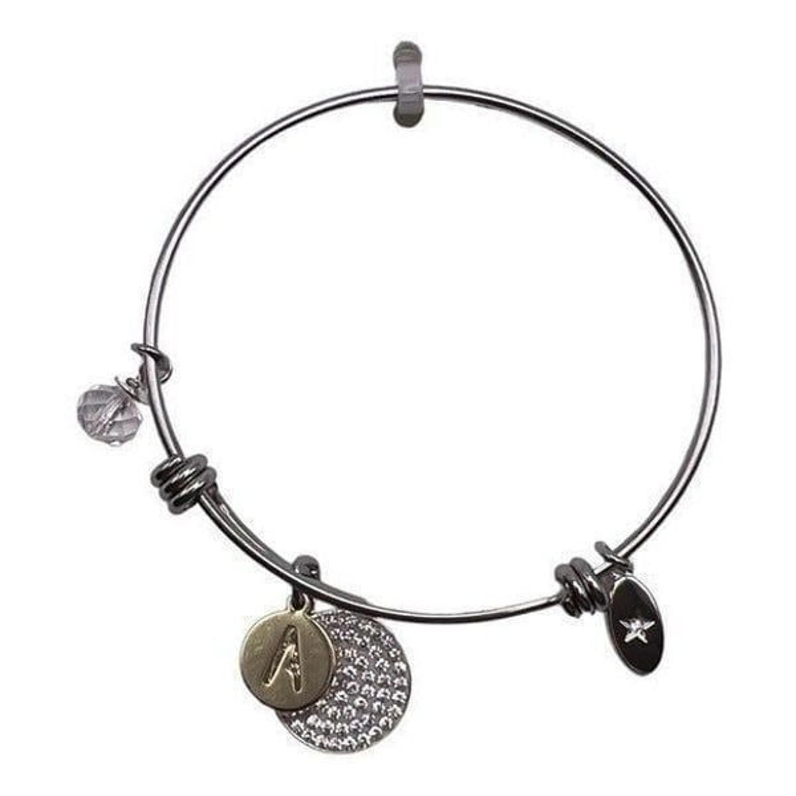 Unwritten Pave and Disc Bangle Bracelet "A" Amazing Stainless Steel New