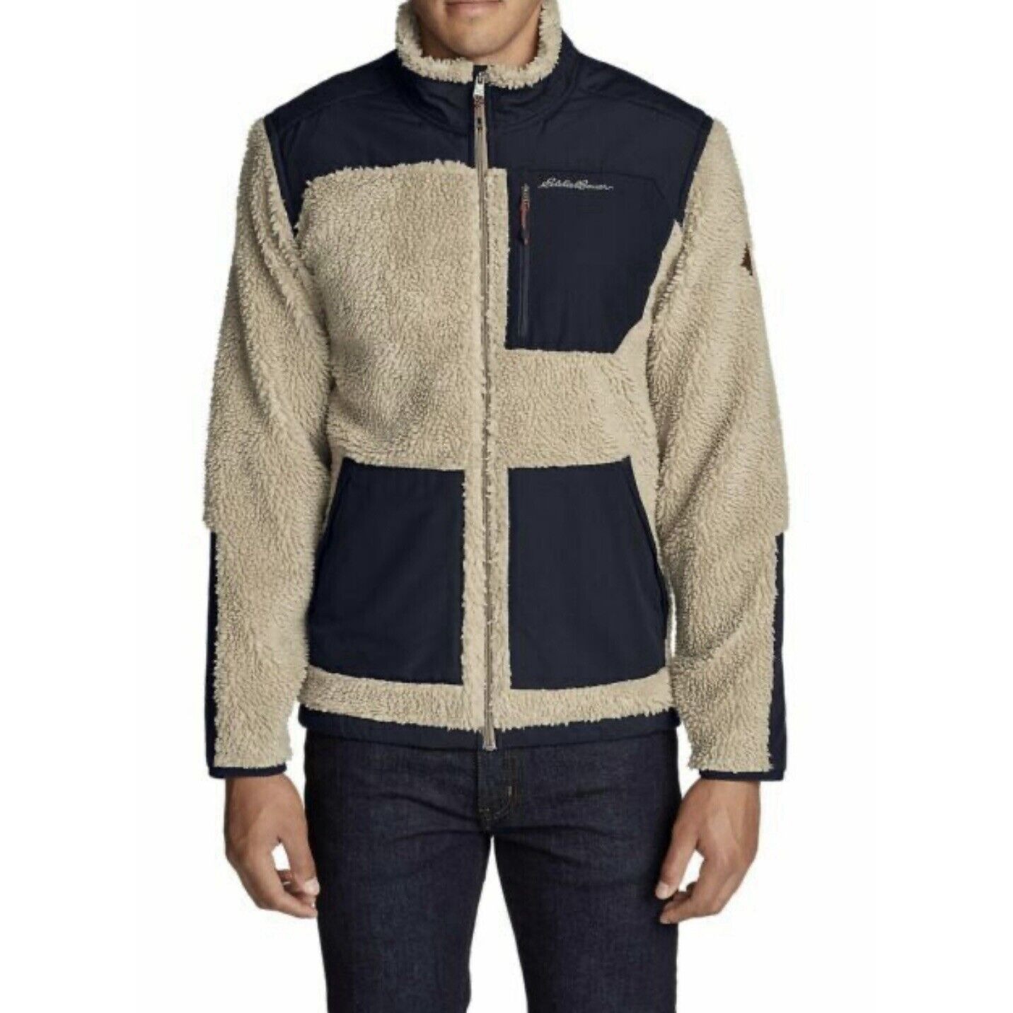 EDDIE BAUER Men's Sherpa Fleece Full Zip Jacket Oversized Small Blue Outdoors