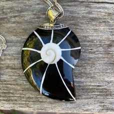 Plastic Nautilus Shell Pendant w/Sterling Silver Hardware on a 925 Chain. EUC!