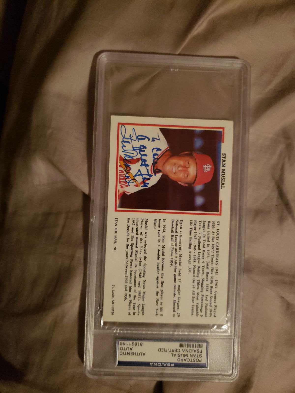 Stan musial autographed PSA/DNA postcard