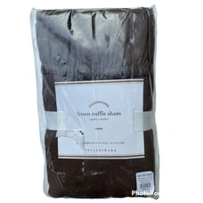 NWT Pottery Barn Foundations Linen Ruffle Euro Sham Brown Pebble Color 26 x 26