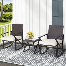 3PCS Patio Rattan Wicker Rocking Chairs Table Bistro Set Cushioned Rocker Garden