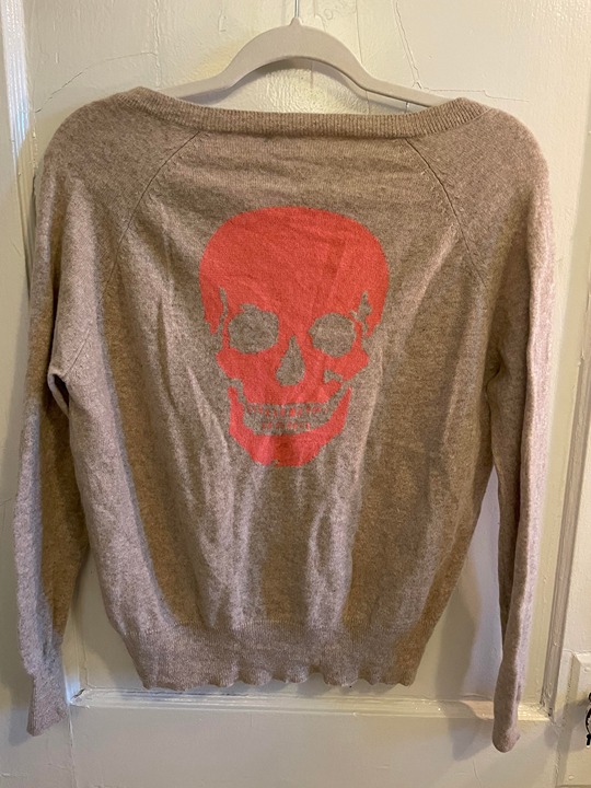 Skull Cashmere Beige V-neck Sweater