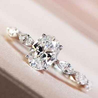 Dainty Crystal Pure Oval Zircon Thin Sweet Lovely Rings for Women, INDN8381