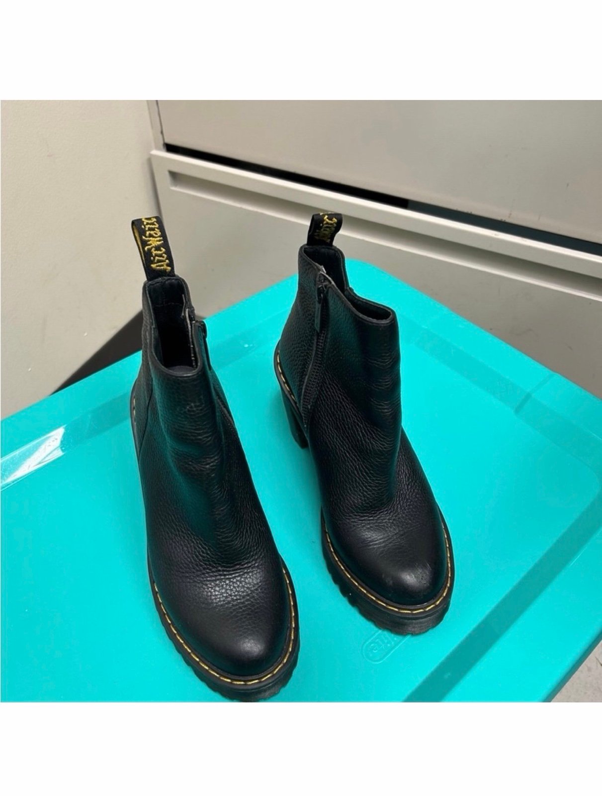 Dr. Martens Womens 6 Booties Magdalena Black Leather Chunky Zipper Heel Docs