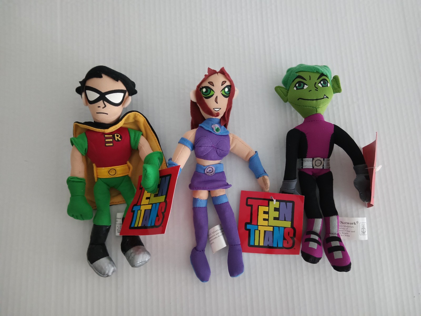 Rare Teen Titan 3-pc set of  9" beanie Plush of Robin, Starfire and Beast boy