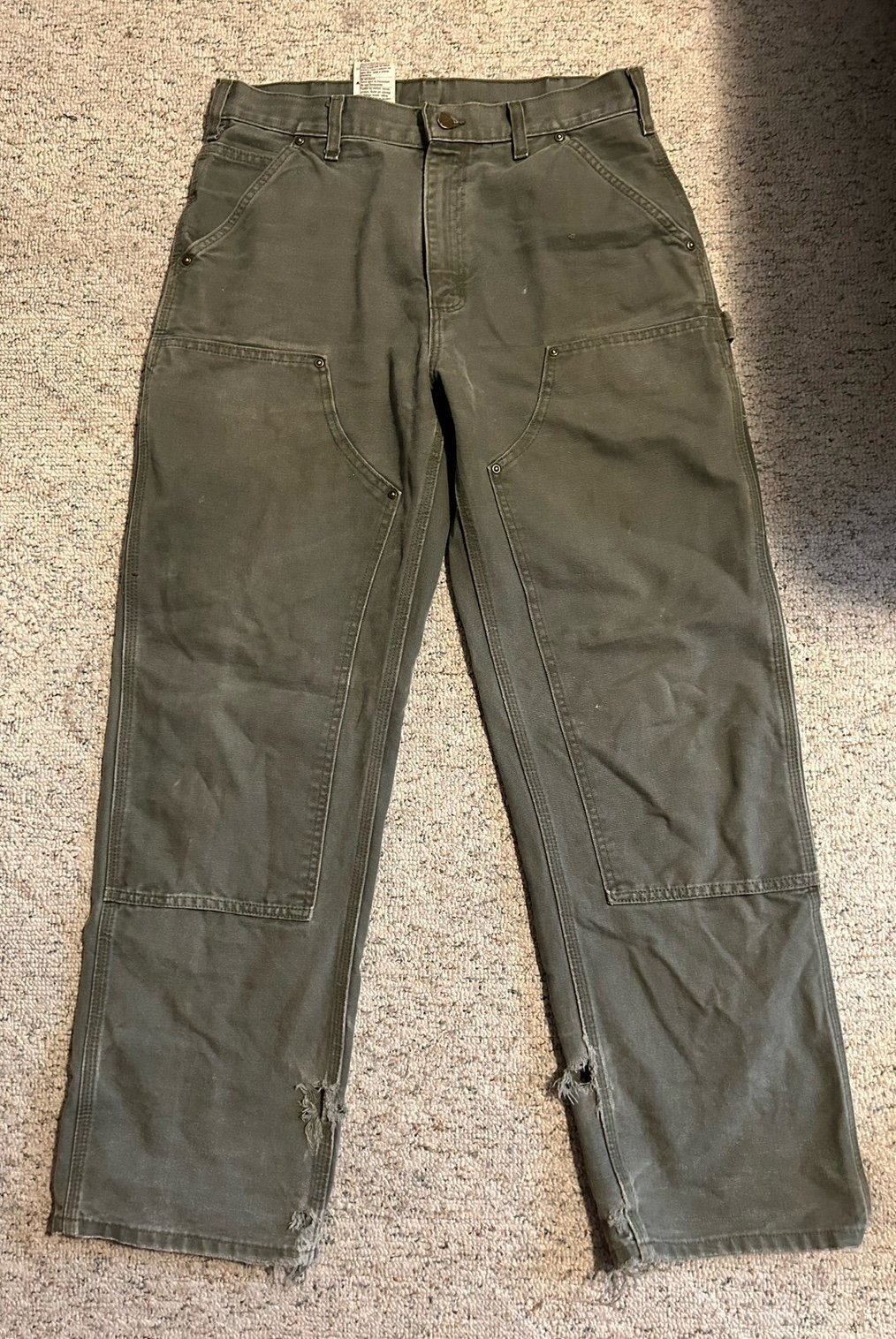VINTAGE 2010 Carhartt Double Knee Pants 33x32 Mens Green Dungaree Fit B136 MOS