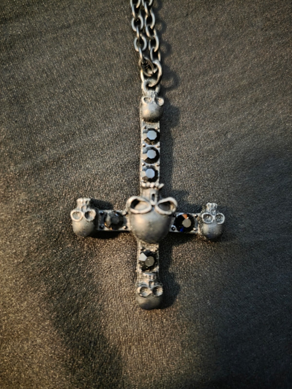 Inverted Cross Skull Necklace Black Stainless Steel Pentagram Skulls Unholy 666