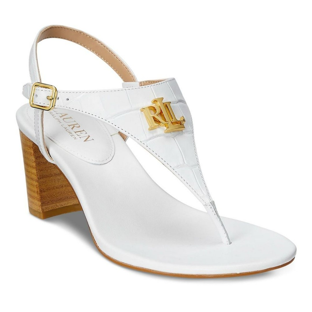 NWB Lauren Ralph Lauren Westcott II embossed leather sandal in white. 
Size 10B