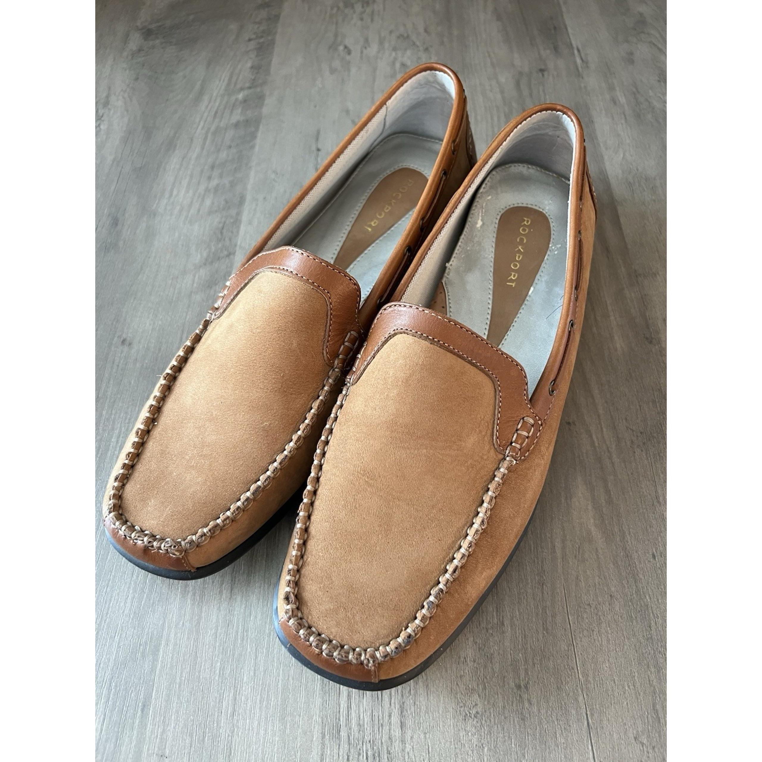 Rockport Women's Brown Leather Loafers Slip-on Shoes 2-tone Sz 11 Very Good Cond
