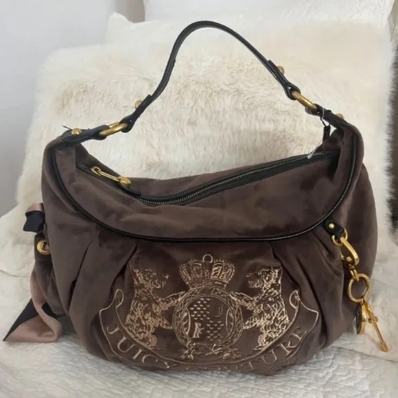 Juicy Couture Hobo Daydremer twig dog scottie dog brown chocolate gold beige Y2K