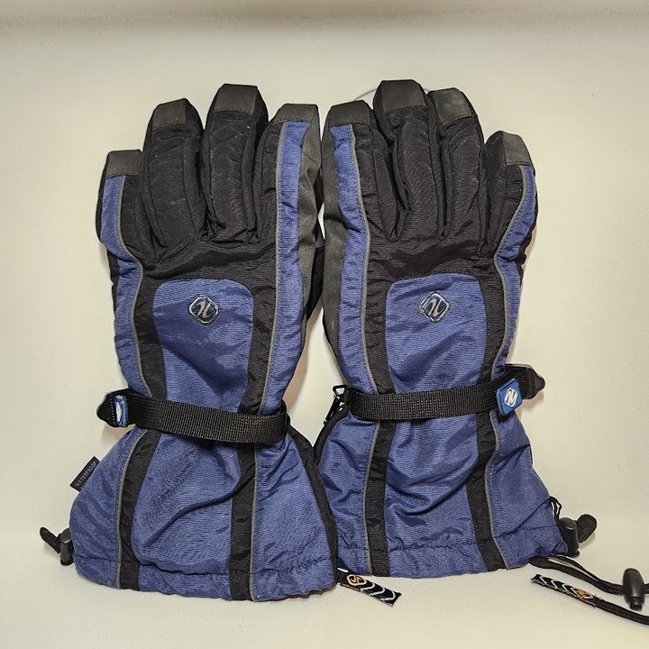 Size Large Waterproof Breathable Ski Snow Gloves Men's Blue Black Gauntlet Rain