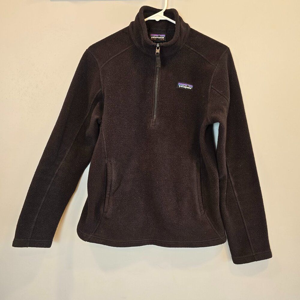 Patagonia Synchilla Marsupial Pullover Jacket Black Fleece Quarter Zip Womens M