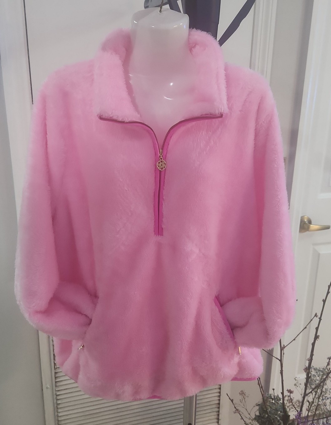 Lilly Pulitzer Pink Sherpa Half-Zip Pullover