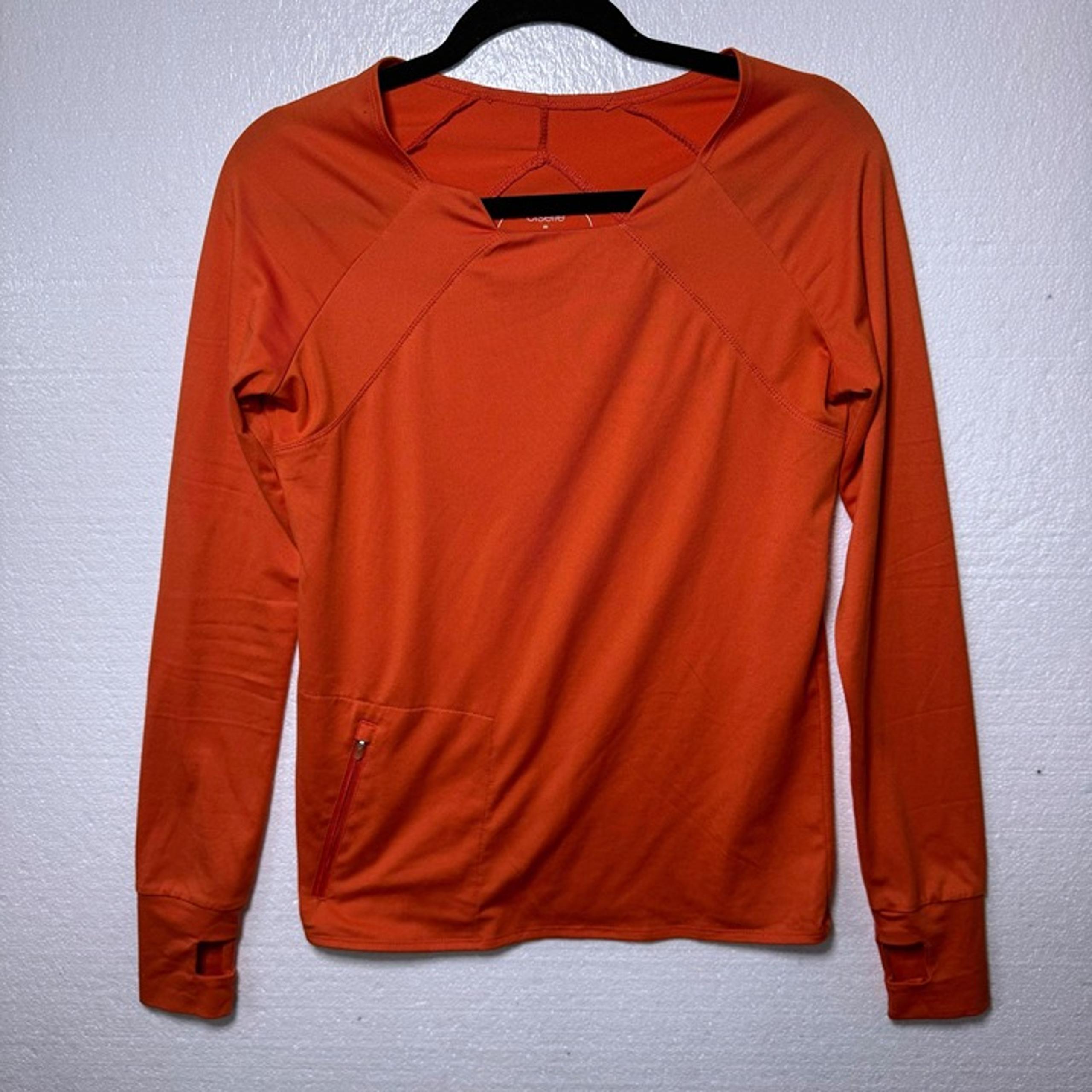 Oiselle Womens Size Medium Orange Long Sleeve Thumb Holes Athletic Top Running