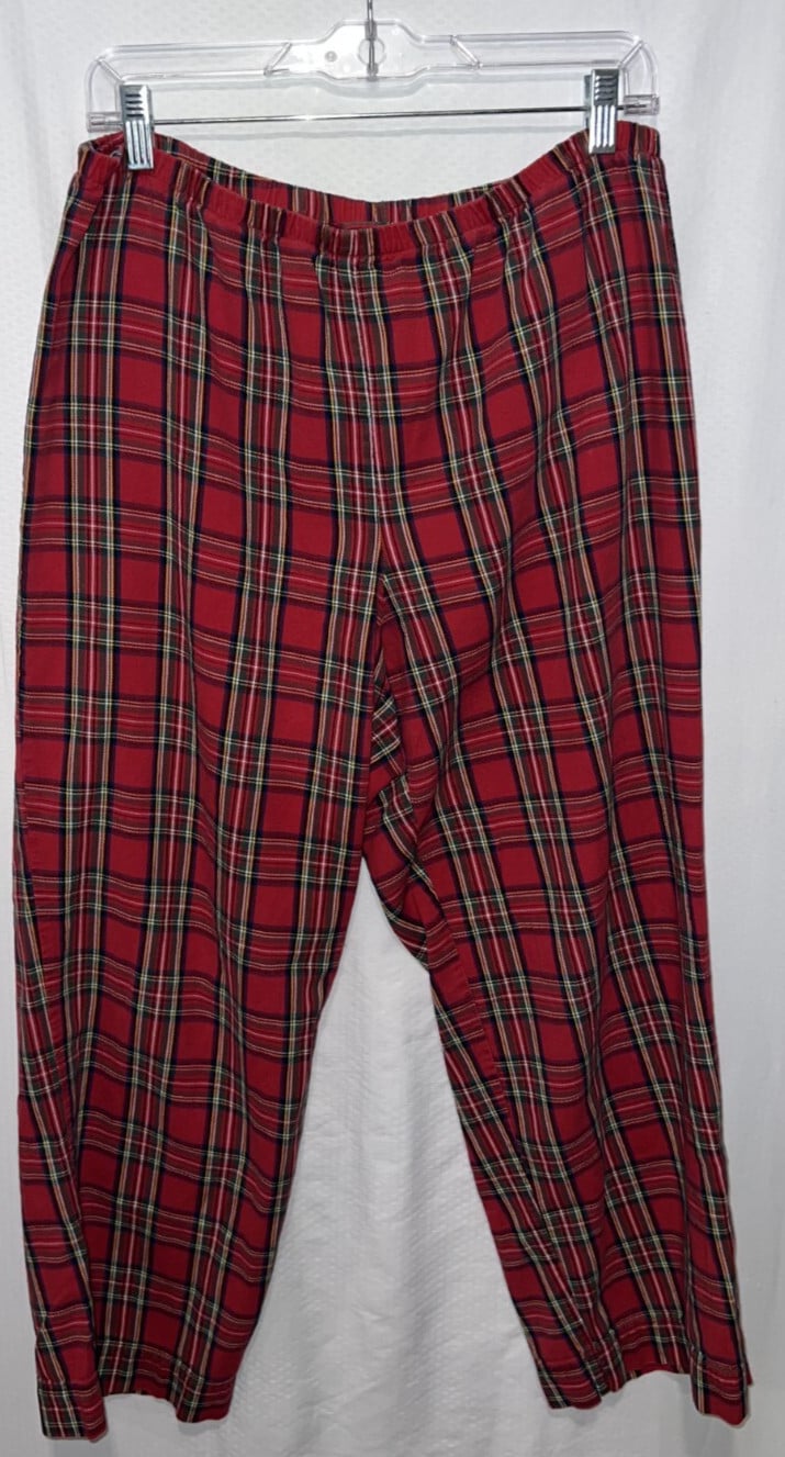 LL Bean Pajama Pants Men’s Medium Red Plaid Fleece Lined Flannel Lounge Tartan