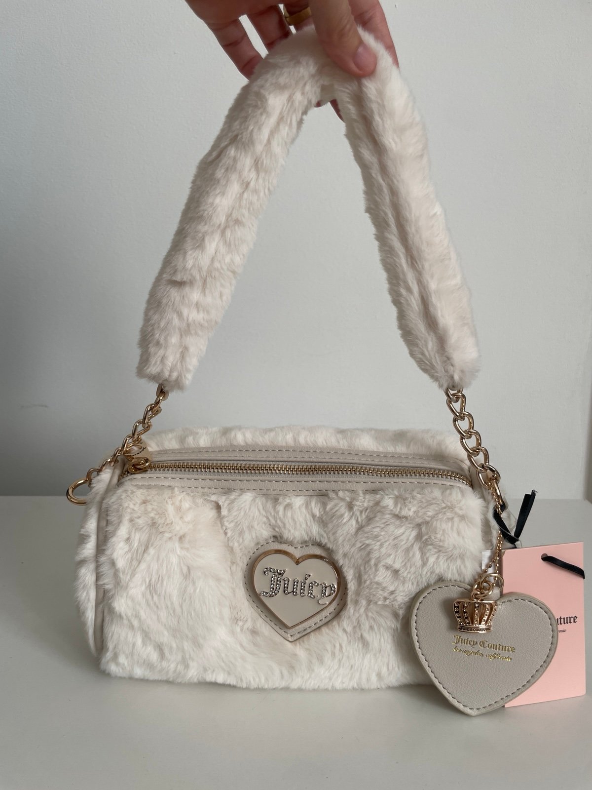 Juicy Couture Fuzzy White Shoulder Bag Purse Y2K 2000s
