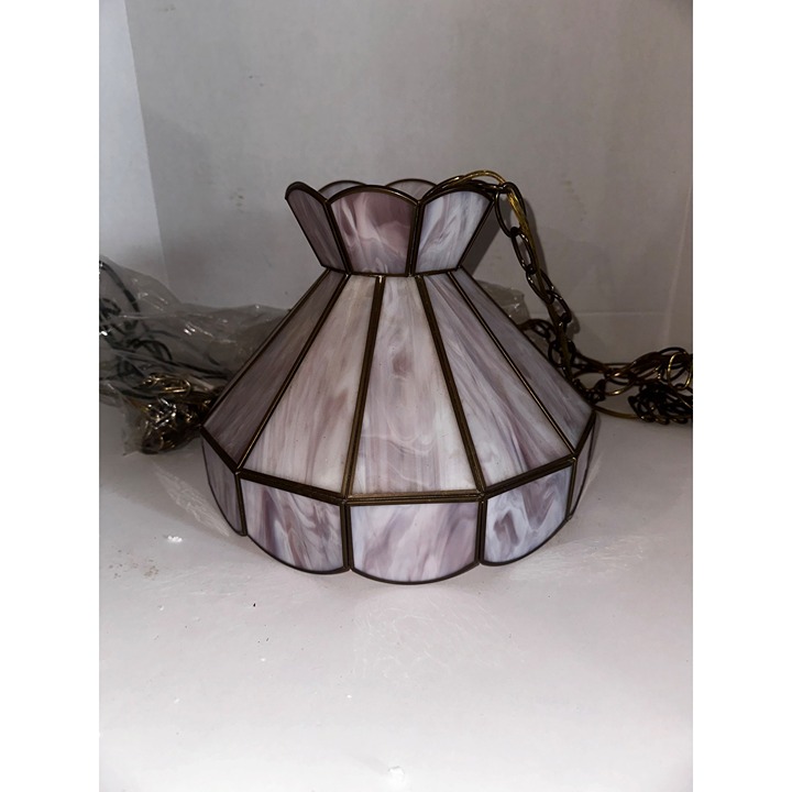 Vintage Stained Glass Leaded Ceiling Chandelier Swag Lamp
