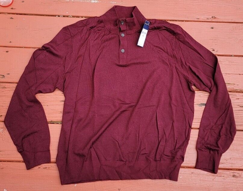 Ralph Lauren Maroon XL 1/2 Half Button Merino Wool Sweater NWT