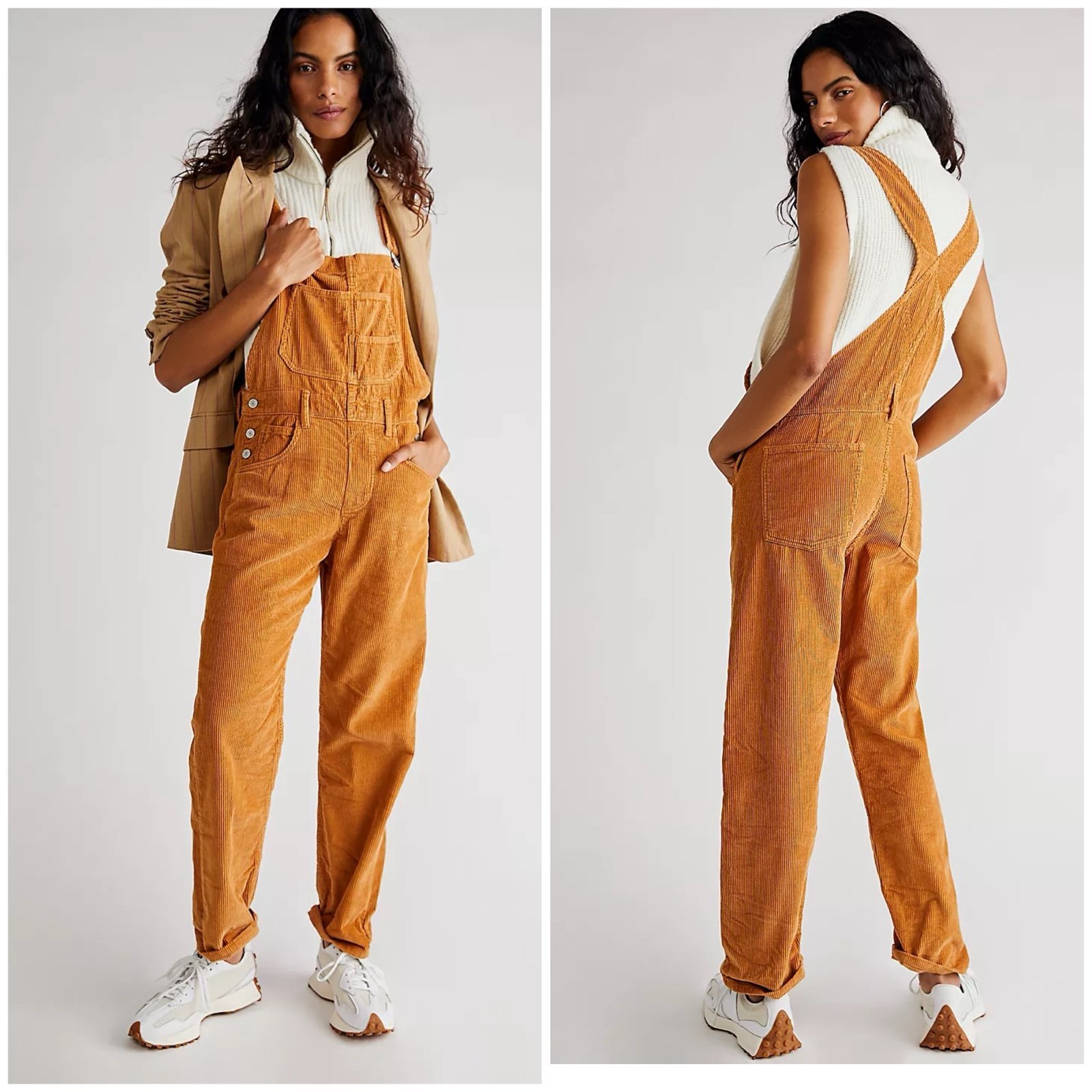 Free People Ziggy Cord Overalls Tan We The Free Corduroy Sz Large NWOT
