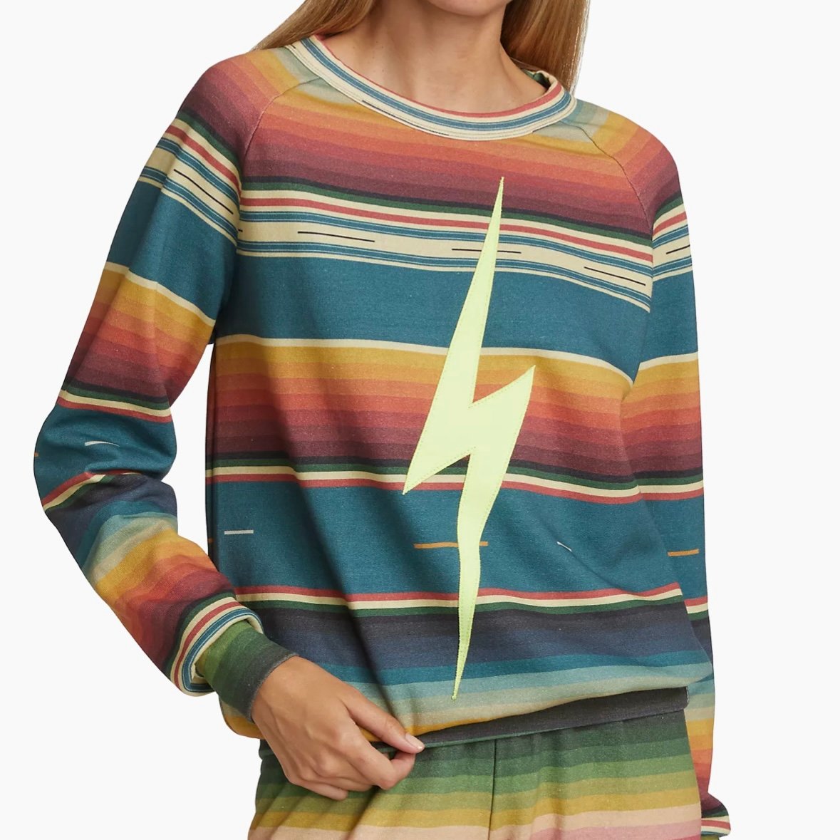Aviator Nation Serape Bolt Striped Long Sleeve Sweatshirt Size XS Sweater Top